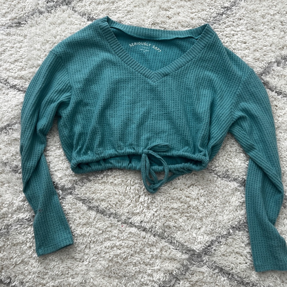 teal cropped sweater